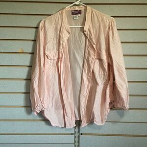 Denim & Co. Pink Button Down Shirt  Size L‎ 100% Silk Business Casual Dressy